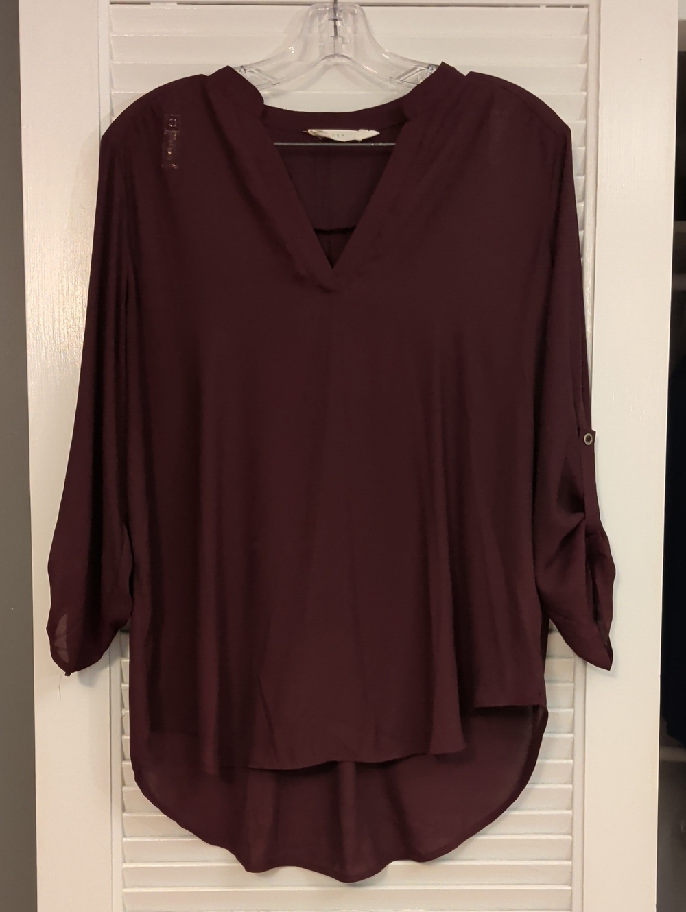 Lush Deep Wine V-Neck Roll-Tab Tunic